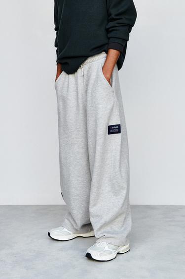 배럴 라벨 플러시 팬츠 - Zara 그레이