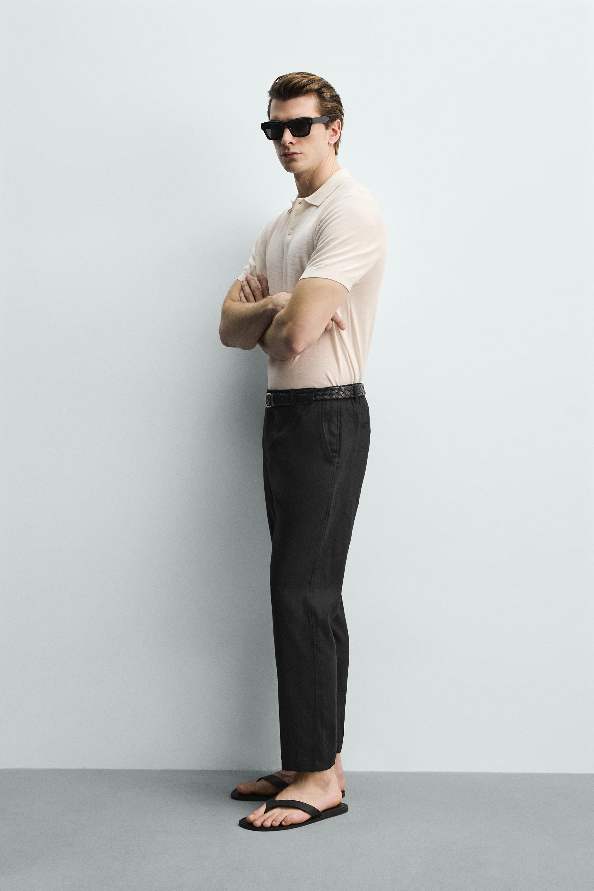 Мужские брюки Zara 100% LINEN REGULAR FIT PANTS — фото 4