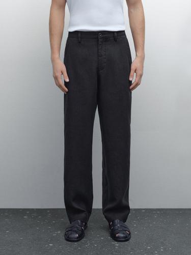Pantalón straight fit 100% lino - Negro de Zara
