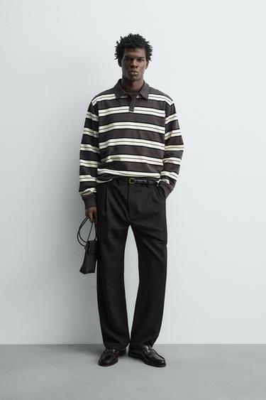 REGULAR FIT STRIPED POLO SHIRT - Ecru / Brown by Zara - Image 0