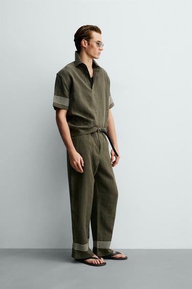 CHEMISE POLO 100 % LIN - Kaki foncé de Zara - Image 3