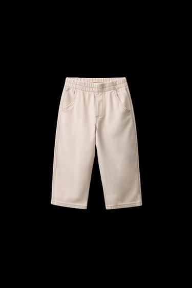Zara BAGGY ELASTIC TOPSTITCHED PANTS - Ecru