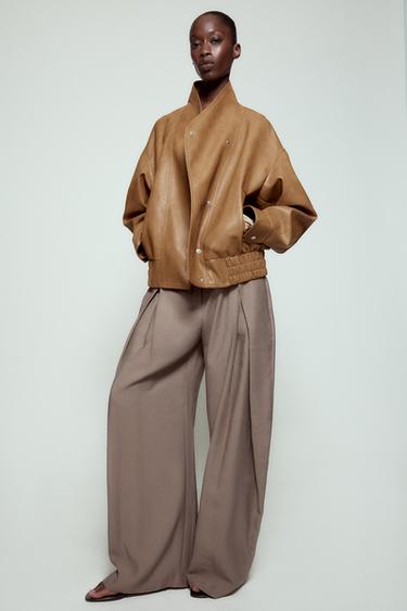 PANTALÓN WIDE LEG PINZAS ZW COLLECTION - Marrón / Topo de Zara