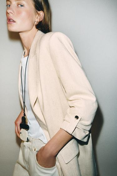 Zara OPEN BLAZER WITH ROLLED-UP SLEEVES - Light beige