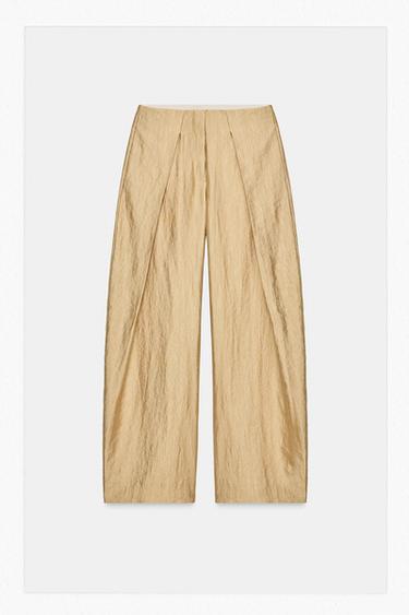 CALÇA METALIZADA COM PREGAS ZW COLLECTION - Dourado da Zara