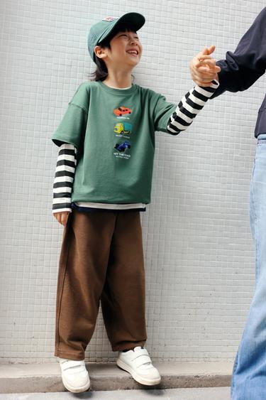 Zara 品牌標誌直筒針織毛圈布長褲 - 淺棕色