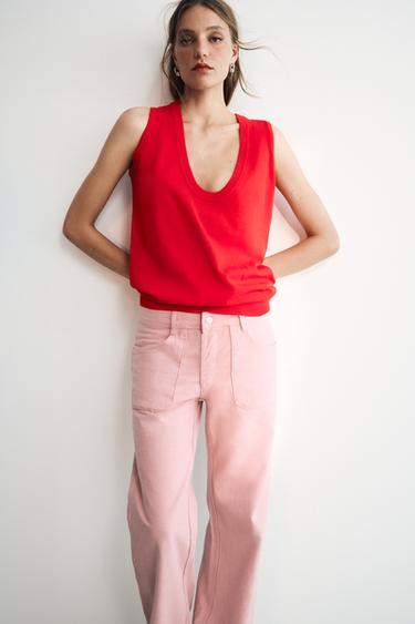 Zara SLEEVELESS KNIT TOP - Red