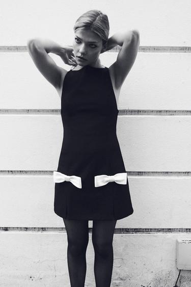 CONTRAST BOW MINI DRESS - Noir de Zara