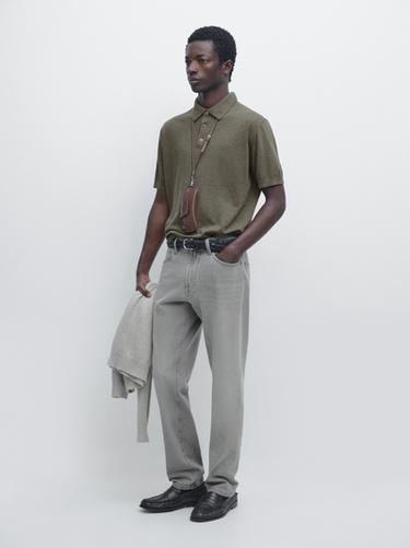 Zara Cotton knit polo sweater - Green marl