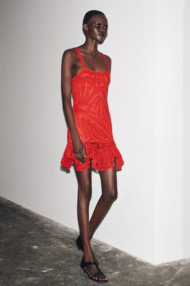 VESTIDO PEPLUM CROCHET - Rojo de Zara