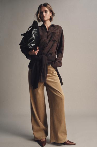 ZW COLLECTION WIDE-LEG CORDUROY TROUSERS - camel by Zara