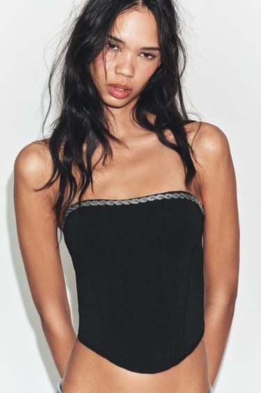 CORSETRY-INSPIRED STRETCH SHIMMER TOP - Black by Zara - Image 0