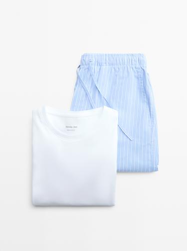 Zara Short sleeve pyjama top and striped trousers - Sky blue - Image 0