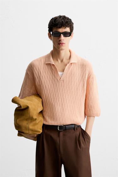 OPEN KNIT POLO SHIRT - Apricot by Zara