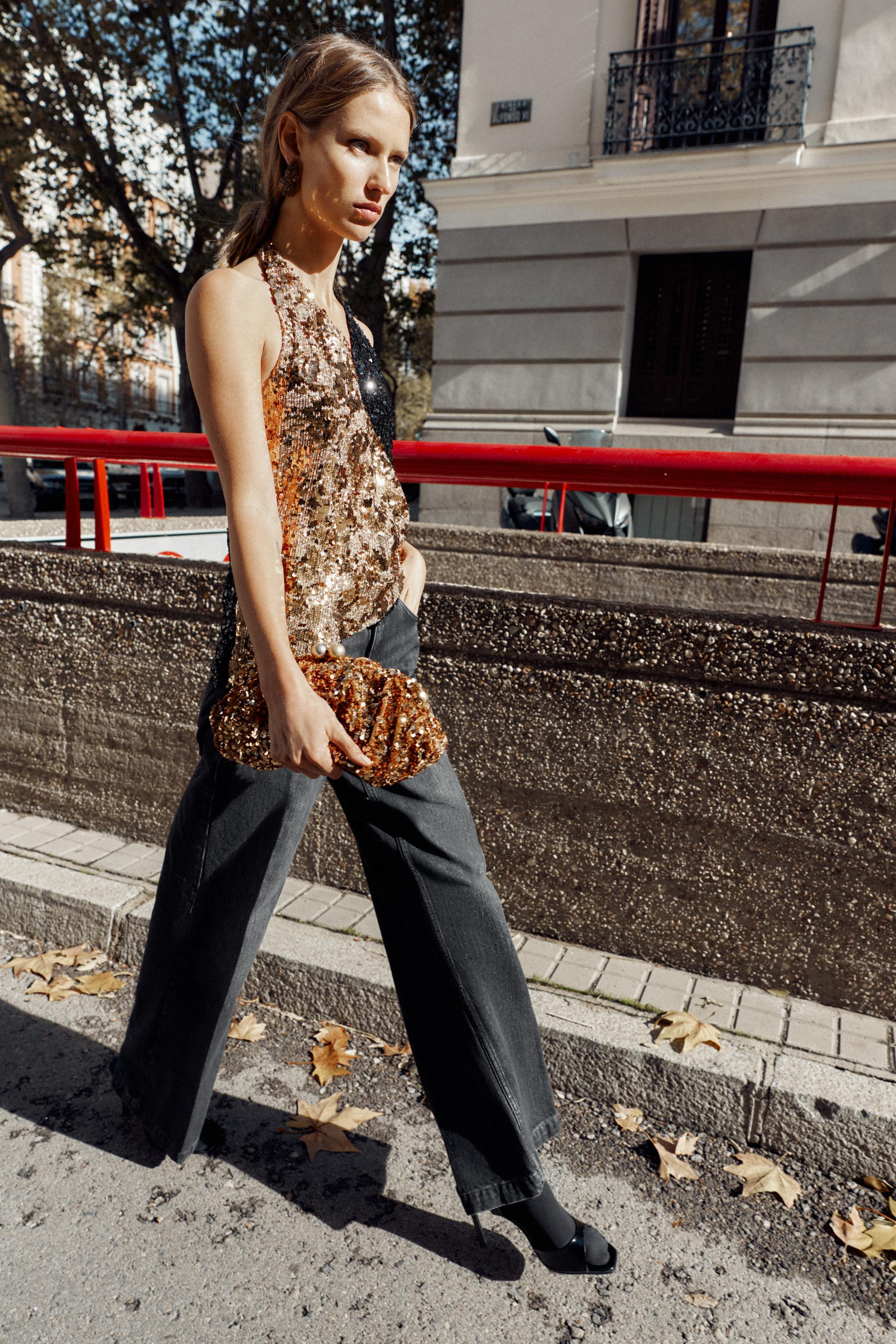 COMBINED SEQUIN HALTER TOP - Gold | ZARA Canada