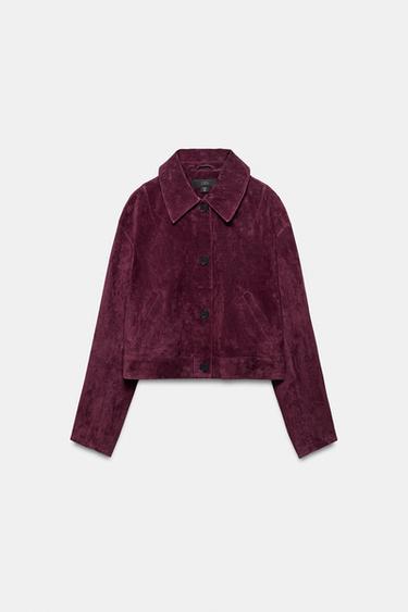 100% LEATHER SUEDE JACKET - Burgundy by Zara