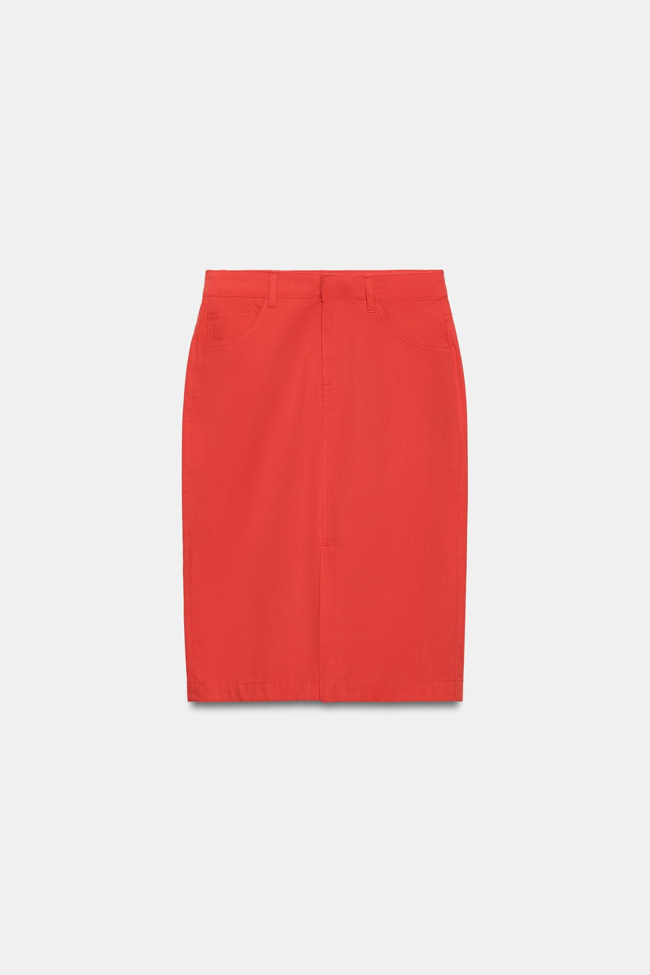 FRUIT OF THE LOOM™ SLIT MIDI SKIRT — Red