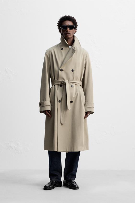 Khaki Mens Overcoat Zara Zara Man Long Coat - Main Image