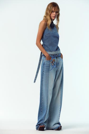 TOP Z1975 HALTER EM DENIM COMBINADO - Azul-médio da Zara