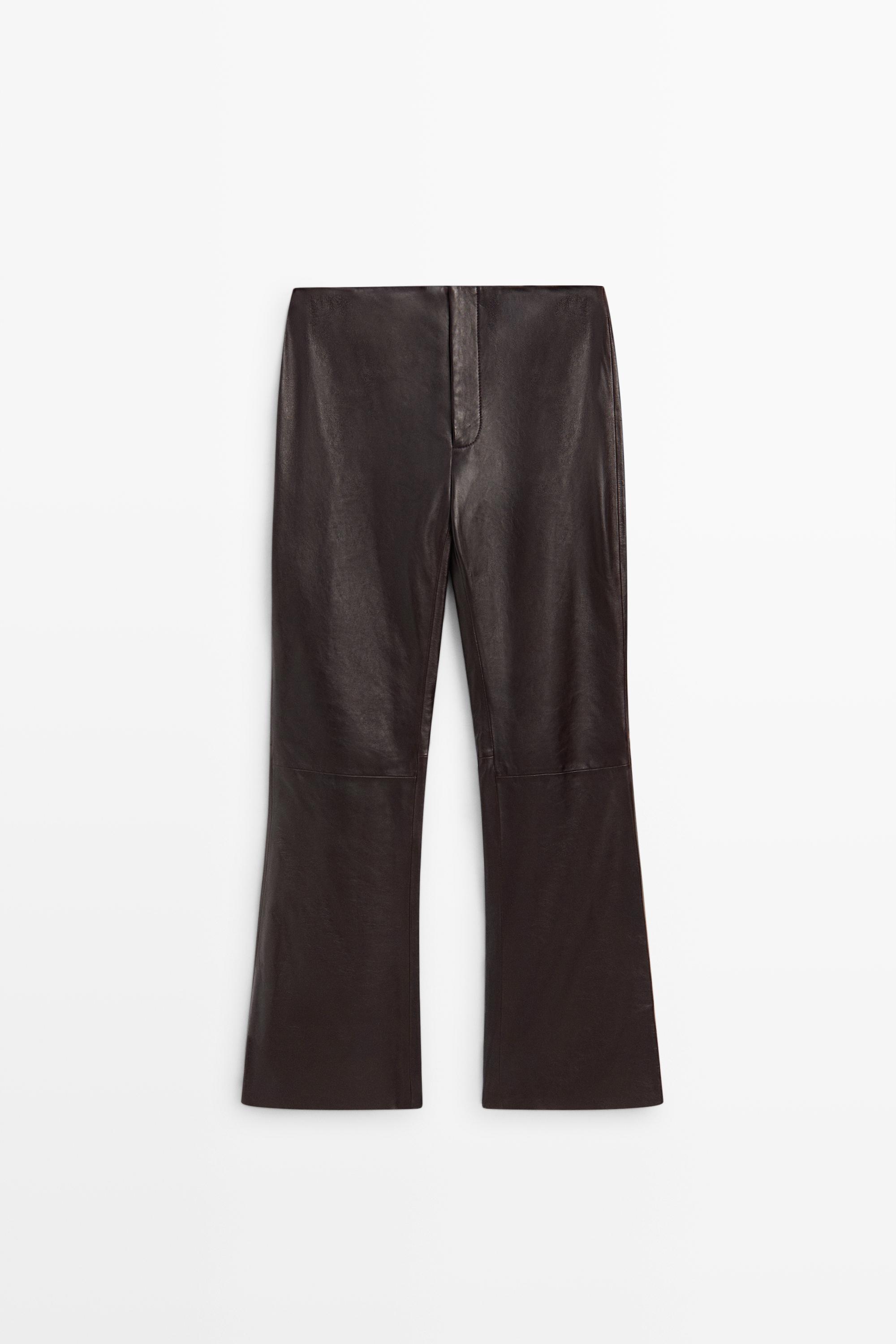 Nappa leather flare fit pants with seams