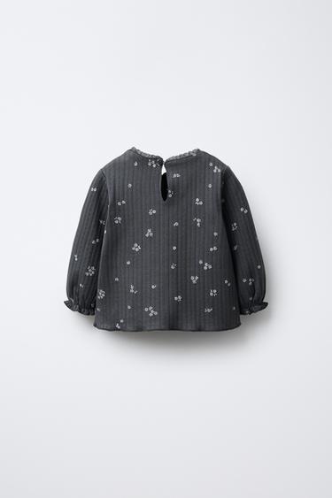 FLORAL PRINT T-SHIRT - Dark anthracite by Zara - Image 1