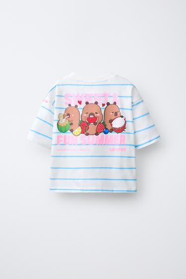 T-SHIRT RAYURES CAPIBARA CAPYFUN © - Blanc de Zara - Image 1