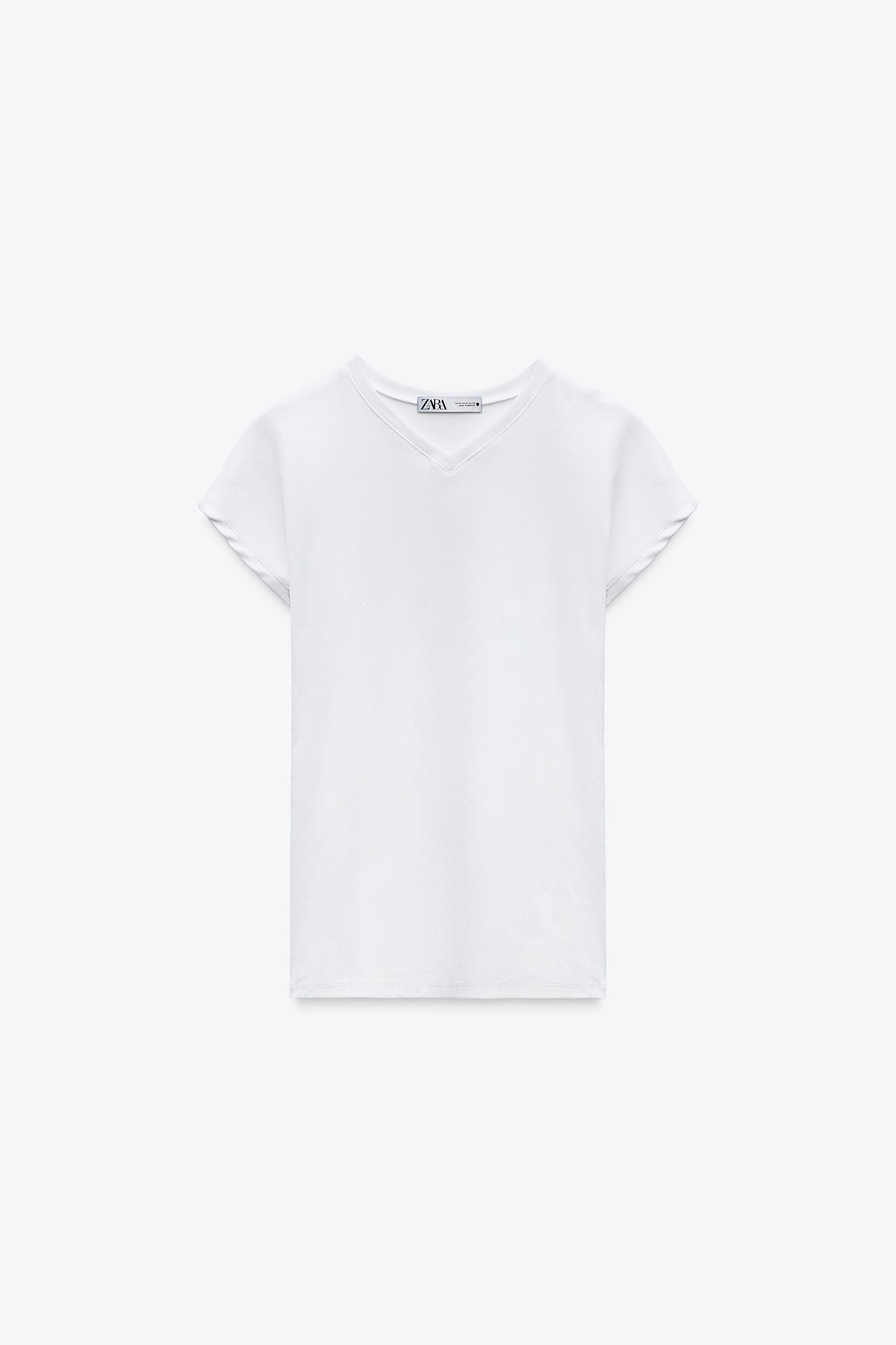 豪華 VネックTシャツ - ホワイト | ZARA Japan / 日本 トップス