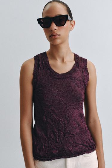 TOP MED KRØLLET EFFEKT - aubergine fra Zara