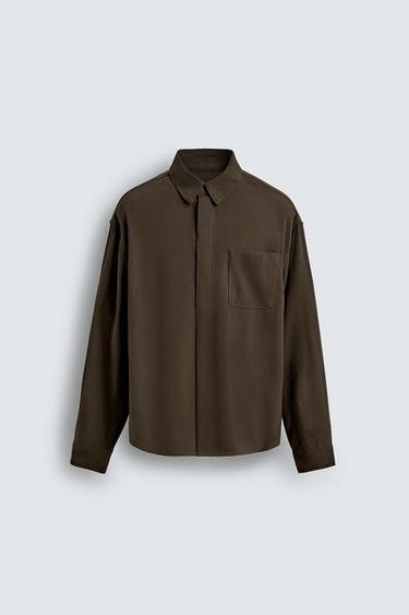 Zara RELAXED FIT FLOWY SHIRT - Brown
