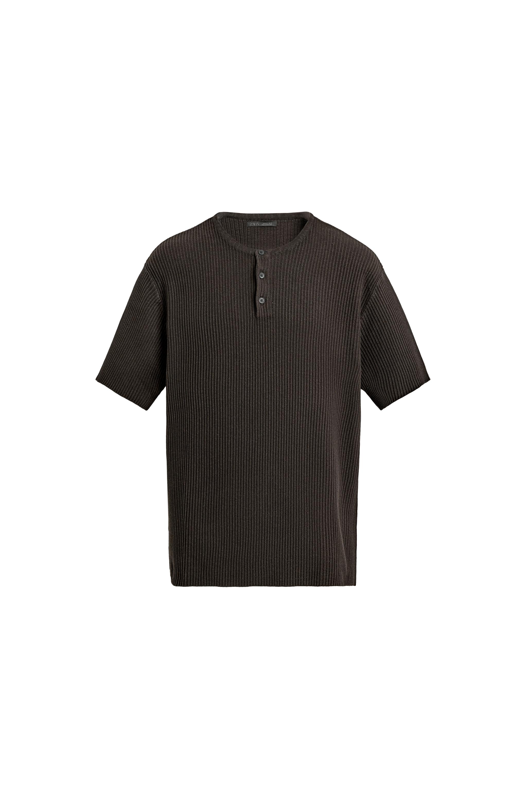 ウォッシュドニットヘンリーネックTシャツ - インディゴブルー | ZARA 