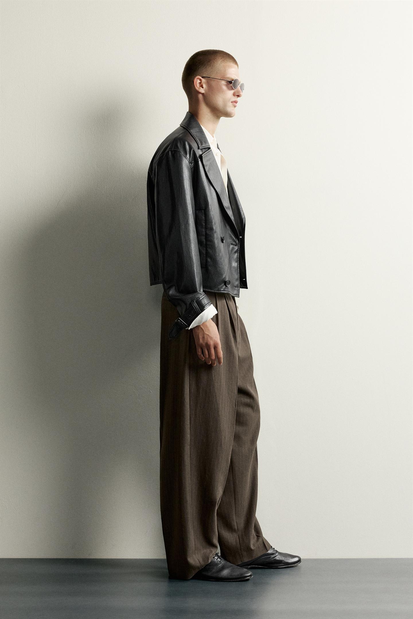 Мужская куртка Zara Cropped Faux Leather, цвет: Чёрный — фото 4