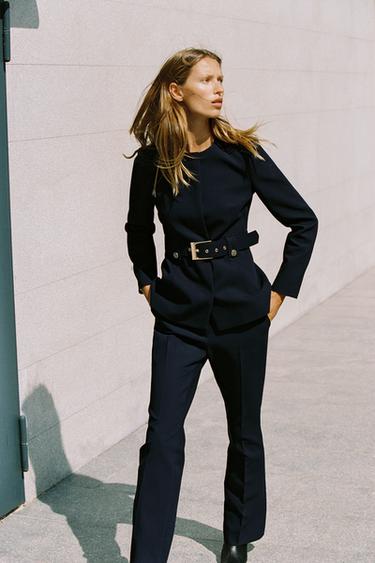 FITTED BLAZER WITH BELT - Navy blue by Zara