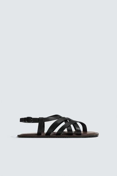 LEATHER STRAPPY SANDALS - Black by Zara