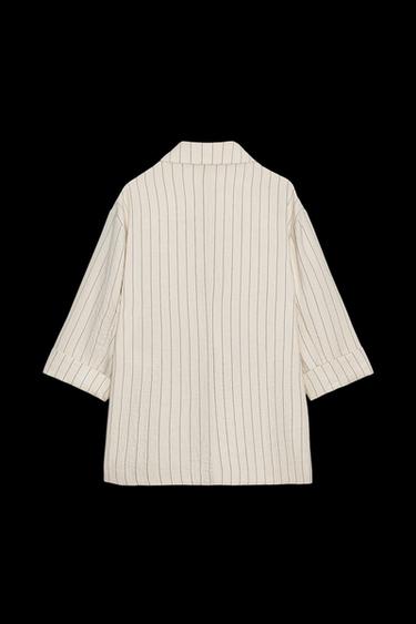 Zara STRIPED DOUBLE BREASTED BLAZER - Ecru / Black