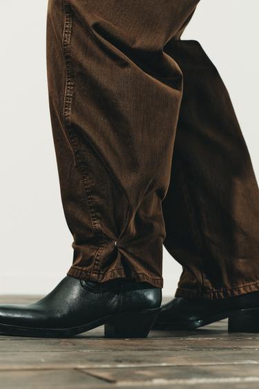 Zara TRF MID-RISE BAGGY BALLOON JEANS - Brown