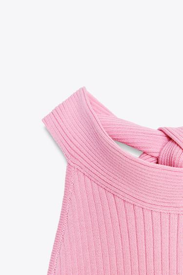 TOP HALTER EN MAILLE AVEC NŒUD - Rose de Zara - Image 6