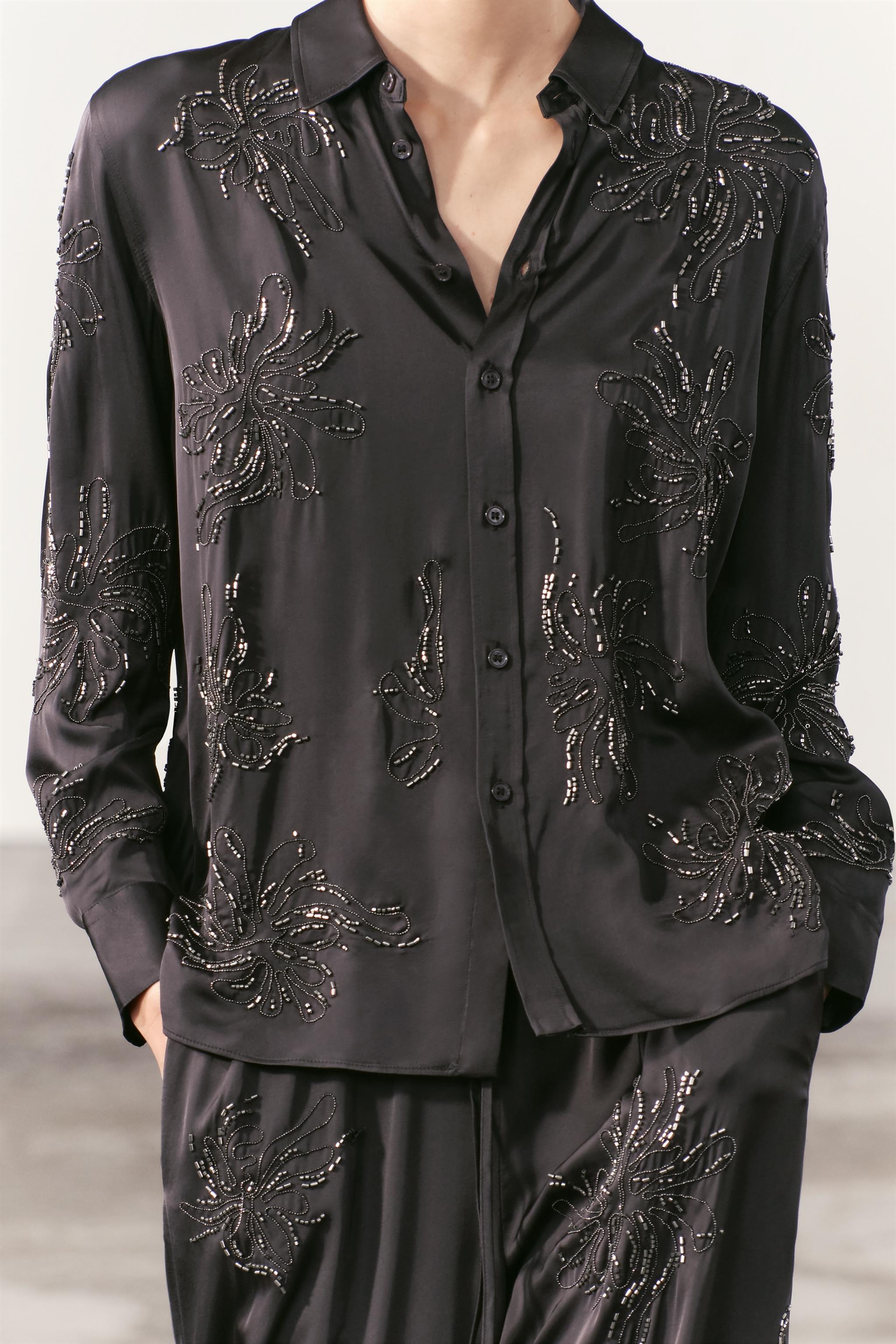 EMBROIDERED BEADED SHIRT ZW COLLECTION - Anthracite grey | ZARA 