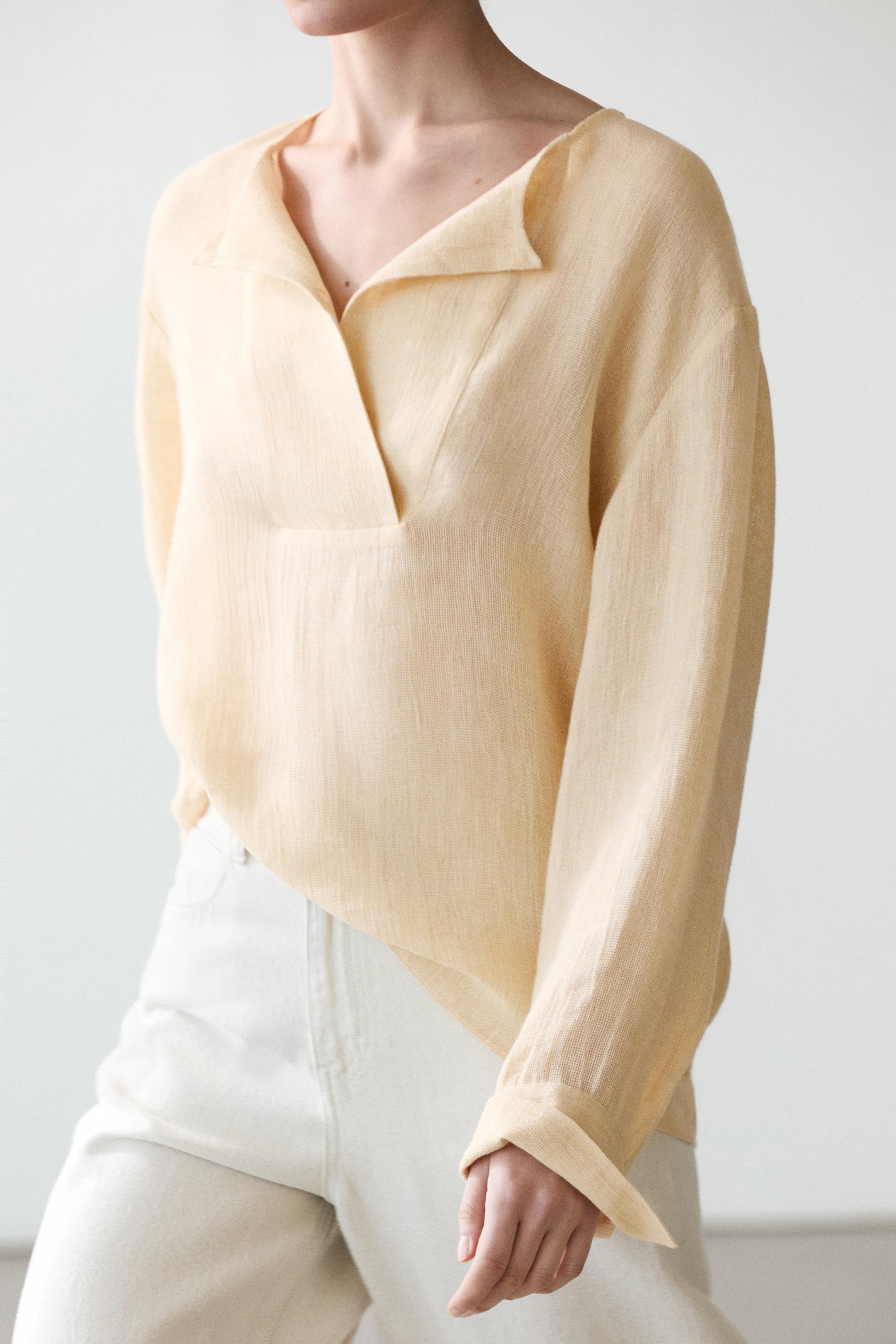 Flowing linen blouse with chest detail
