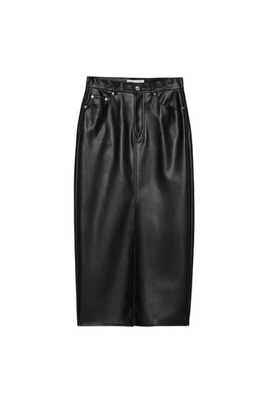 FAUX LEATHER MIDI SKIRT