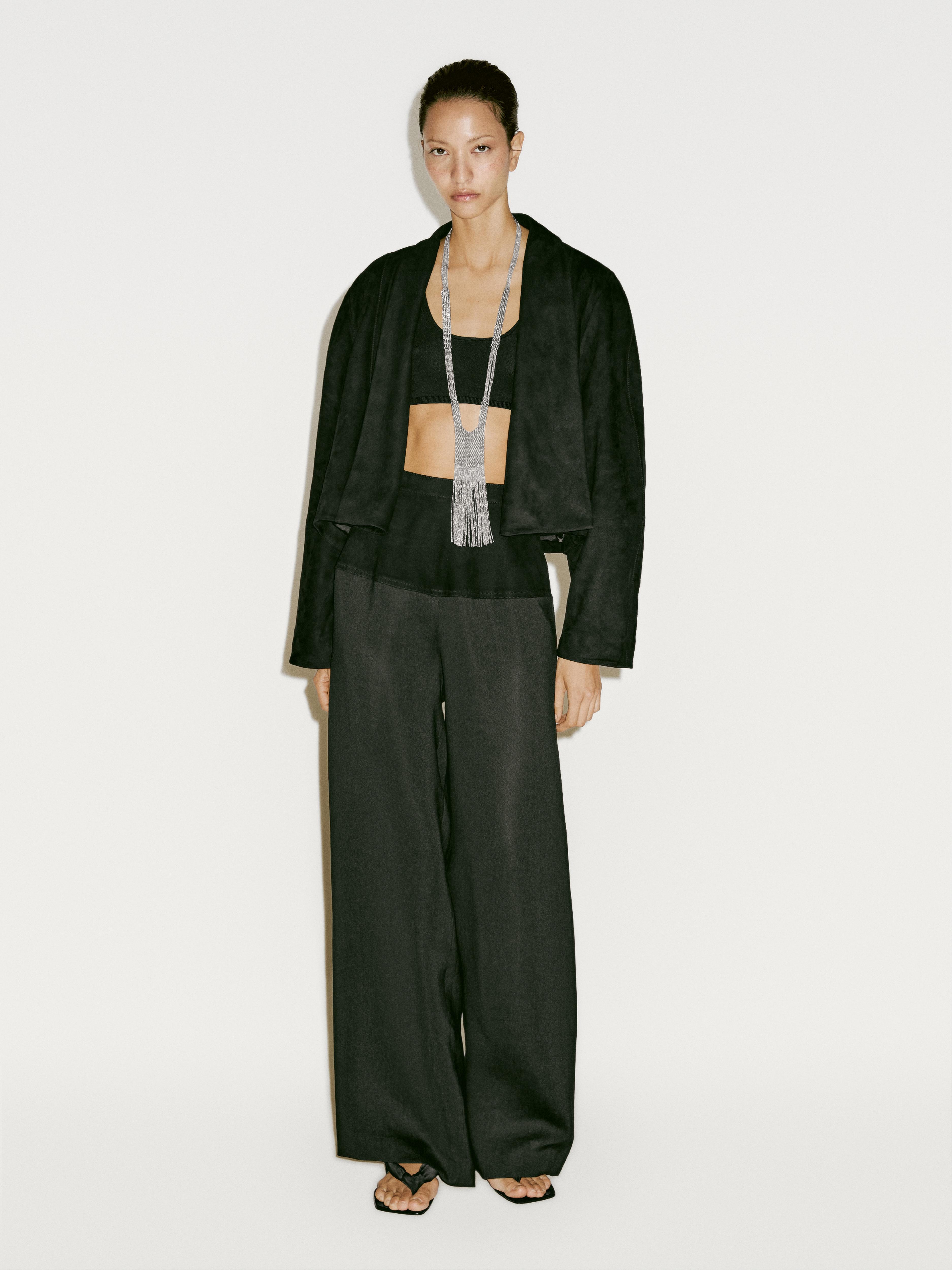 Short suede leather jacket - Limited Edition - Black | ZARA