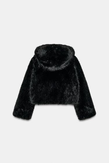 FAUX FUR HOODIE JACKET - Black by Zara - Image 5