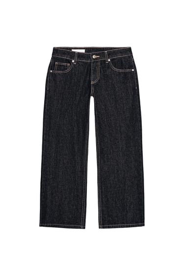 TRF クロップド丈ワイドレッグローライズデニムパンツダークネイビーブルーZaraのTRF クロップド丈ワイドレッグローライズデニムパンツ - ダークネイビーブルー