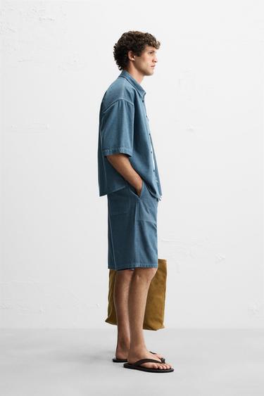 CHEMISE EN JEAN RELAXED FIT - Bleu / Vert de Zara - Image 3