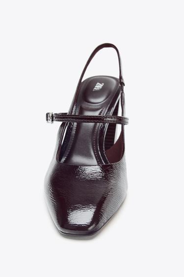 Zara PATENT FINISH MARY JANE HEELS - Brown