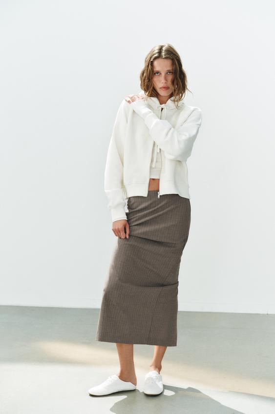 PINSTRIPE MIDI SKIRT - Brown marl by Zara - Image 0