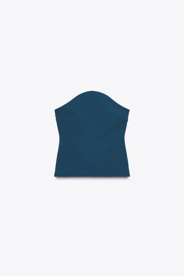 Zara STRAPLESS TOP - Petrol blue