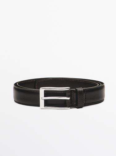 Zara Smart nappa leather belt with topstitching - Brown