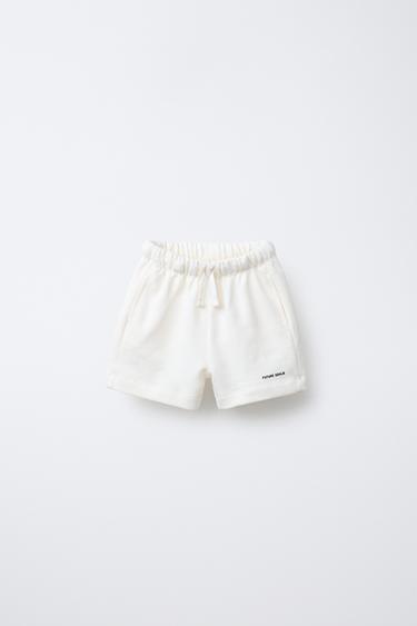 Zaras SHORTS I TRIKÅ MED TEXT - Naturfärg - Bild 0