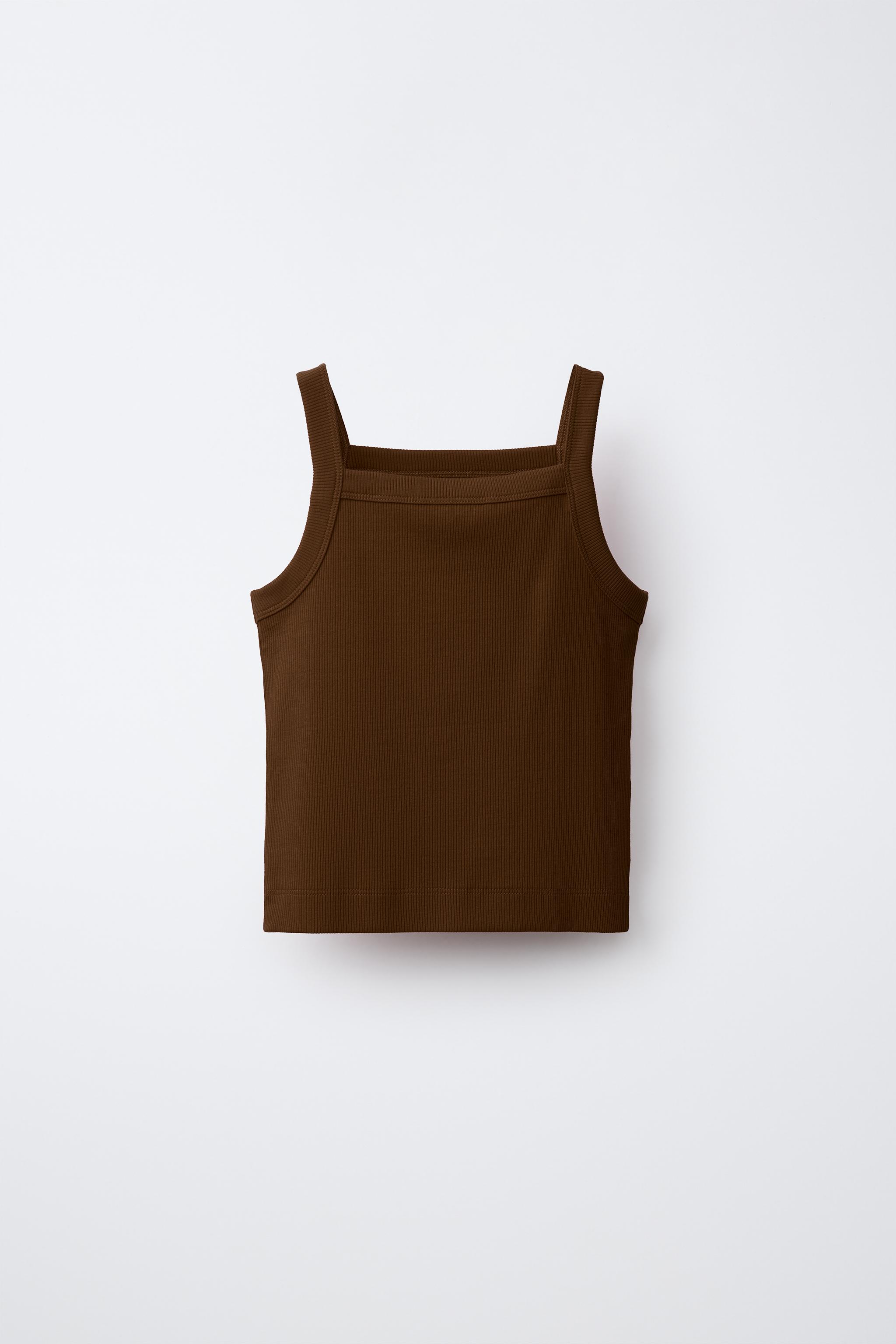 PLAIN RIB TANK TOP — Brown