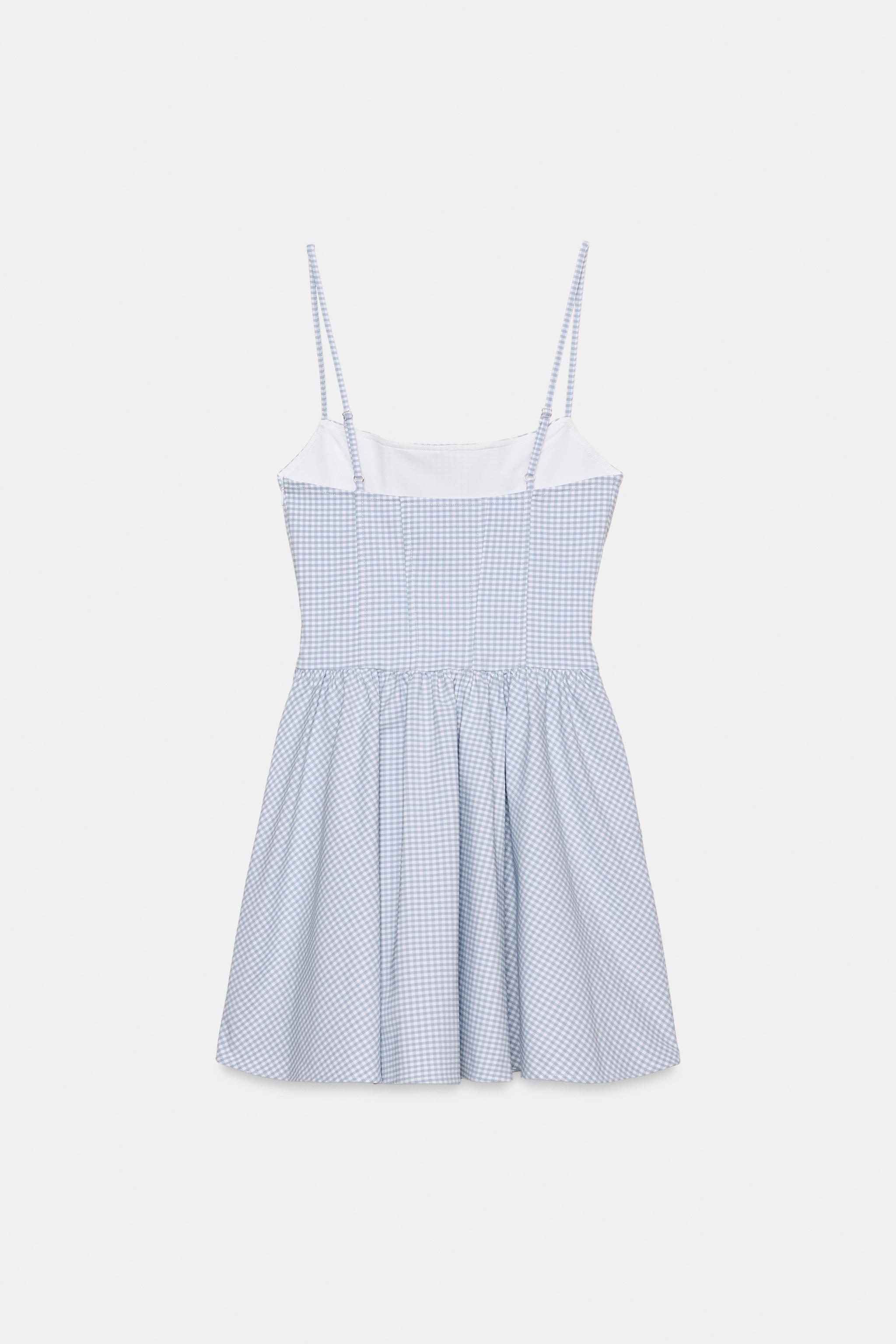 GINGHAM VOLUME BUSTIER DRESS - Blue / White | ZARA United States GINGHAM VOLUME BUSTIER DRESS - Blue / White | ZARA United States